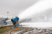 Snow Cannon Making Snow On A Ski Slope