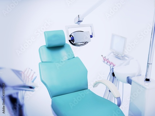 Fotografia, Obraz horror studio sedia poltrona dentista illustrazione 3d