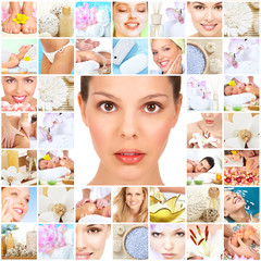 Sticker - Spa massage collage background.