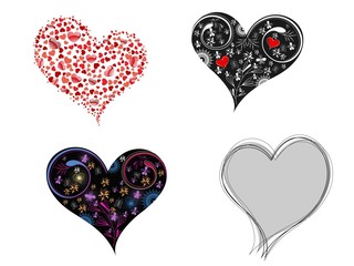 A set of creative & different styles hearts shape on white backg