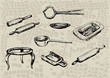 a set of antique kitchen utensils