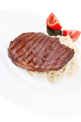 Poster - italian cuisine : grilled beef steak with pasta