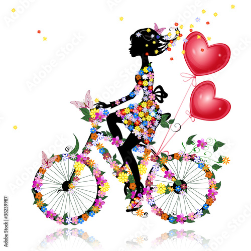 Naklejka na szafę Flower girl bike with air valentines