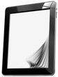 Black tablet computer with blank pages on white background