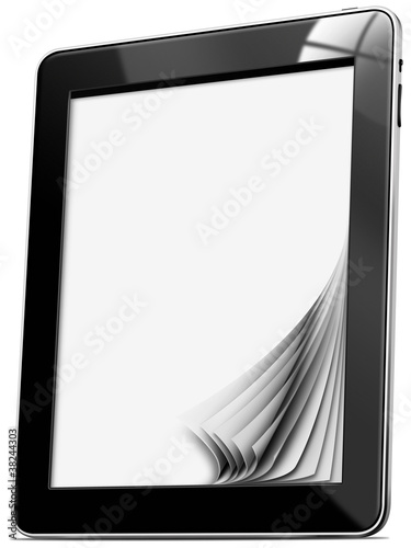 Fotografía Black tablet computer with blank pages on white background