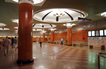 Peoples in Moscow metro station Park Pobedy