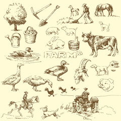 Wall Mural - farm-hand drawn set