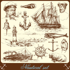 Wall Mural - nautical elements-hand drawn collection