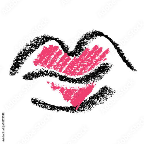 Obraz w ramie Heart shape on woman lips. Vector illustration