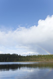 Fototapeta Na sufit - Swedish lake with rainbow,  wide angle photo