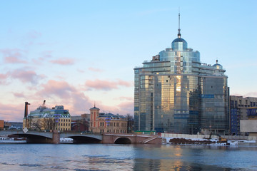 Sampsonievsky bridge and Modern building in St.Petersburg, Russi