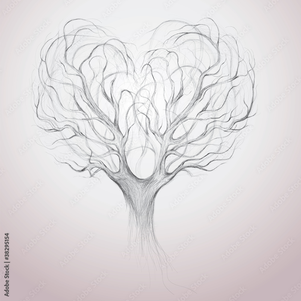 Tree crown like heart / Vector surreal sketch - obrazy, fototapety, plakaty 