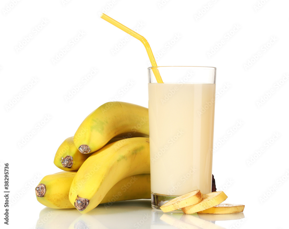 Banana juice with bananas isolated on white