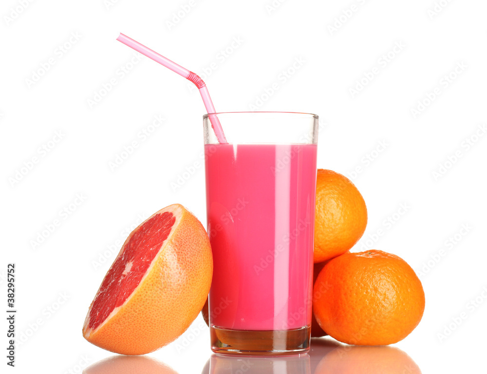 Grapefruit juice and fresh grapefruit isolated on white