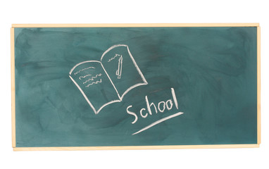 Wall Mural - Blackboard with drawing book isolated on white