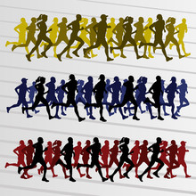 Marathon Runners In Colorful Rainbow Landscape Background