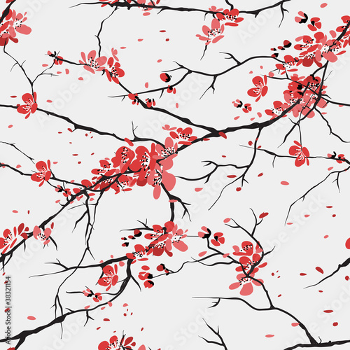 Naklejka dekoracyjna cherry or sakura seamless pattern background