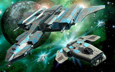 Wall Mural - spaceships and moon