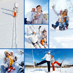 Wall Mural - Skiers in park