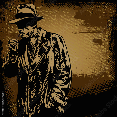Fotografie, Tablou man in hat and retro scratch background