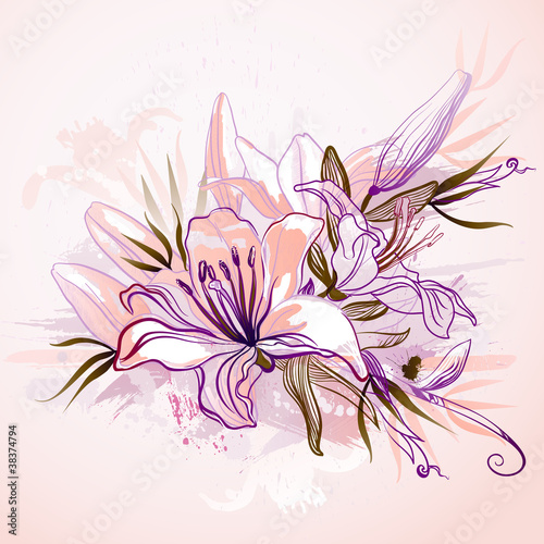 Naklejka dekoracyjna decorative composition with big drawing lilies