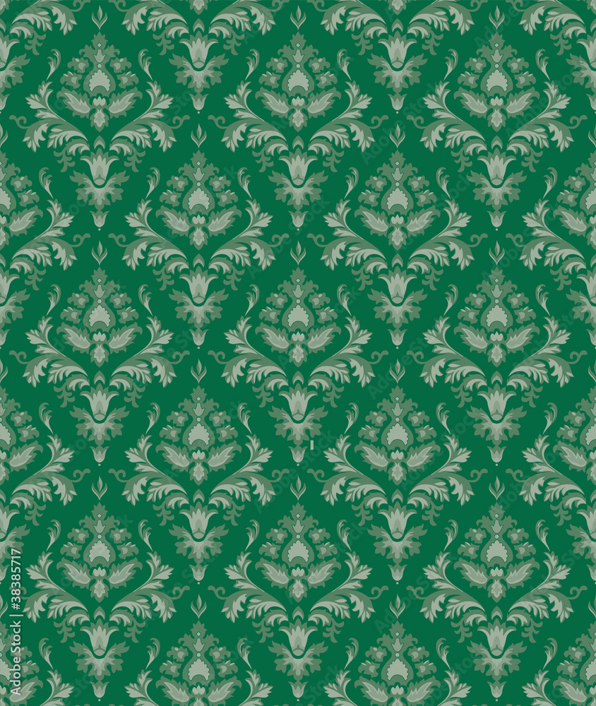 Bezszwowa powtarzalna zielona tapeta kwiatowa - obrazy, fototapety, plakaty 