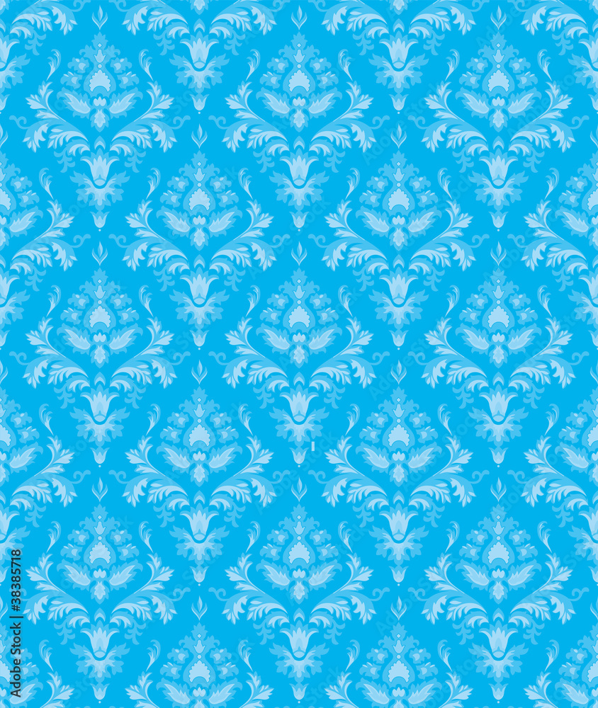 Bezszwowa powtarzalna błękitna tapeta kwiatowa - obrazy, fototapety, plakaty 