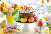 Easter Cake And Colourful Eggs