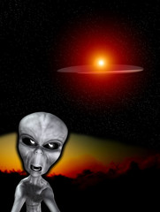 Wall Mural - UFO With Angry Alien