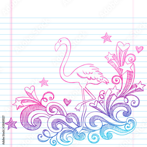 Naklejka ścienna Flamingo Sketchy Summer Doodles Vector