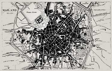 historical map of milan, italy.