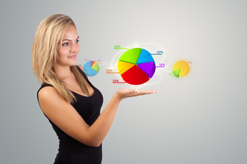 Wall Mural - woman holding virtual business sign