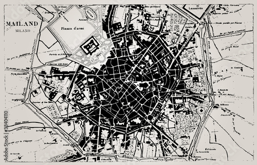 Fotomural Historical map of Milan, Italy.