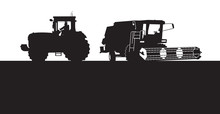 Combine And Tractor Silhouettes