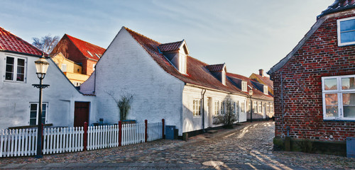 Street with old houses from royal town Ribe in Denmark