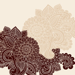 Fototapete - Henna Flowers Doodle Silhouette Vector