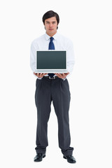 Poster - Tradesman presenting screen of his laptop