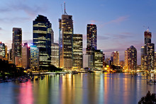 Brisbane City Reflected In The River At Night