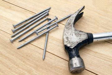 Old hammer and nails