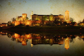 Sticker - Wawel castle in Krakow in vintage style