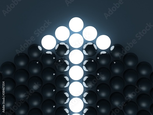shining arrow of dark balls group. leadership concept.