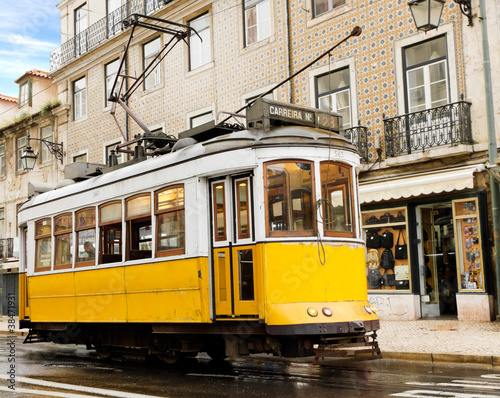 Naklejka ścienna classic yellow tram of Lisbon, Portugal