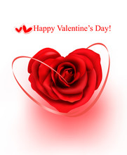 Red Rose With Gift Red Ribbons. Vector Illustration
