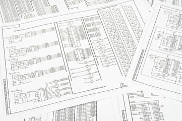 Background of several electrical circuits printed on paper