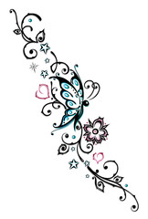 Fototapete - Ranke, Blumen, Tattoo, Tribal, türkis, rosa