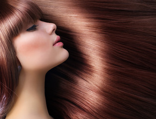Wall Mural - Brown Hair. Beautiful Woman with Healthy Long Hair