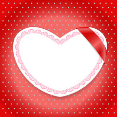 Poster - White paper heart with red ribbon