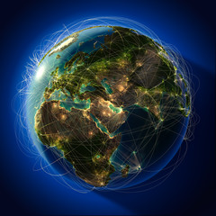 Wall Mural - major global aviation routes on the globe