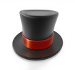 Black top hat with red strip.