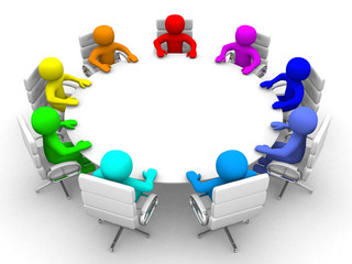 3d person of different colors at the conference table